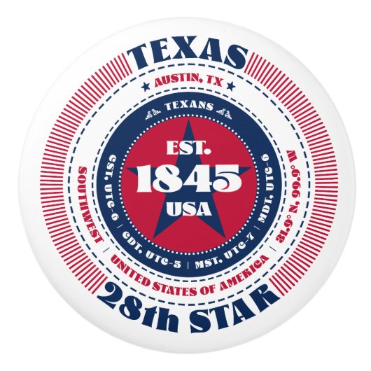 Texas US Staat Red White Blue Typografie Keramikknauf (Vorderseite)