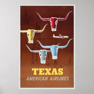 Texas USA Amerika Vereinigte Staaten Vintage Reise Poster