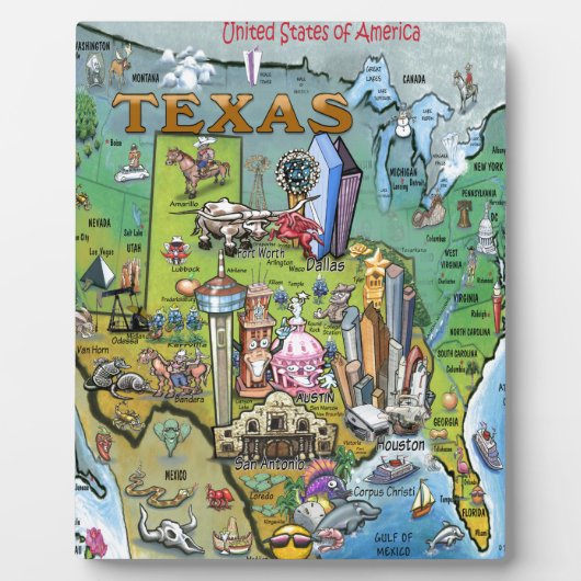 Texas USA Map Fotoplatte (Vorderseite)