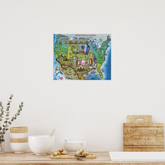 Texas USA Map Poster (Küche)