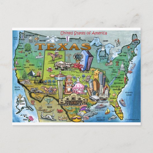 Texas USA Map Postkarte (Vorderseite)