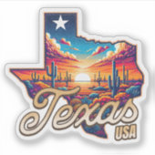 Texas USA Retro Sunset Wüste Aufkleber (Vorderseite)