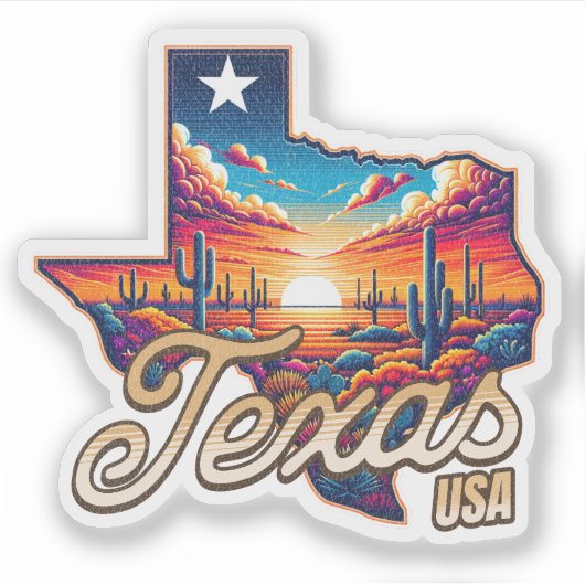 Texas USA Retro Sunset Wüste Aufkleber (Vorderseite)