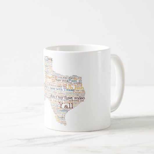 Texas USA Slang Word Art Map Kaffeetasse (VorderseiteRechts)