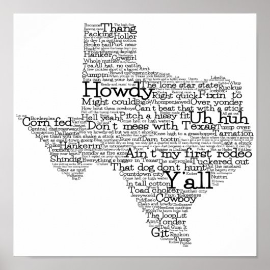 Texas USA Slang Word Art Map Poster (Vorne)