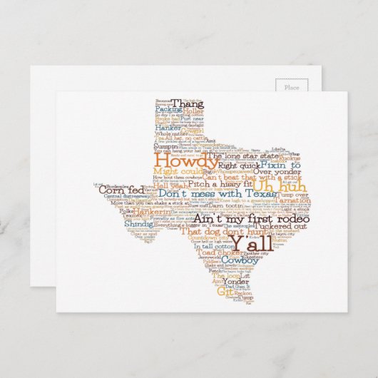 Texas USA Slang Word Art Map Postkarte (Vorne/Hinten)