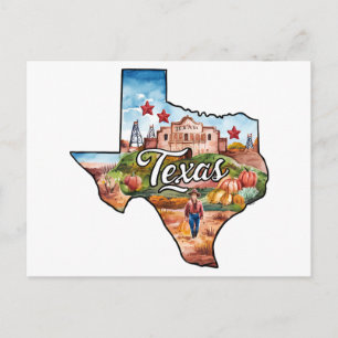 Texas USA Staatsförmige Vintage-Wasserfarbe Postkarte