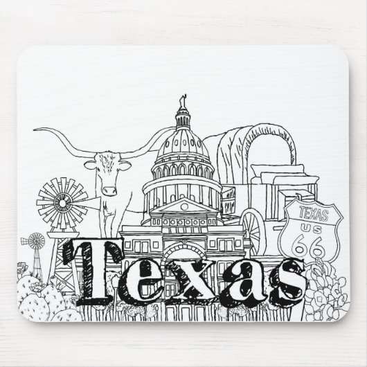 Texas Vacation Kunst Zeichnend Urlaub Kunst Mousepad (Vorne)