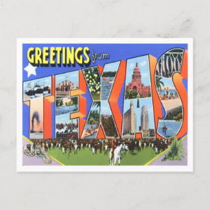 Texas Vintage Postkarte mit großen Buchstaben