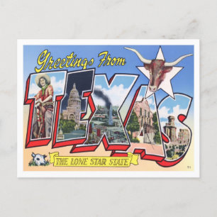 Texas Vintage Postkarte mit großen Buchstaben