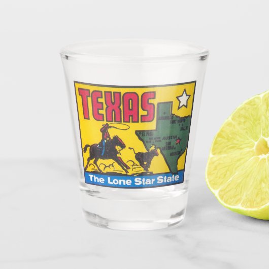 Texas Vintager Staat Deko-Abbildung mit Cowboy Schnapsglas (Vorderseite)