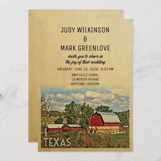 Texas Wedding Farm Barn Rustic Einladung (Vorne/Hinten)