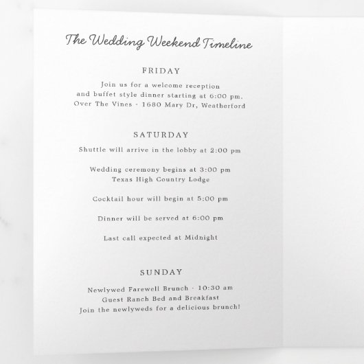 Texas Wedding Welcome Letter & Itinerary Dreifach-gefaltete Programmkarte (Innen Erste Seite)