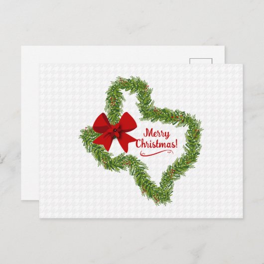Texas Weihnachtskranz mit Red Bow Postkarte (Vorne/Hinten)