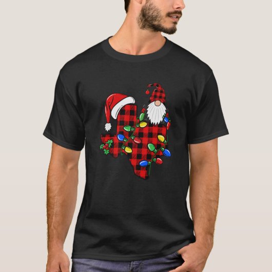Texas Weihnachtsleuchten Gnome Buffalo Karierten X T-Shirt (Vorderseite)