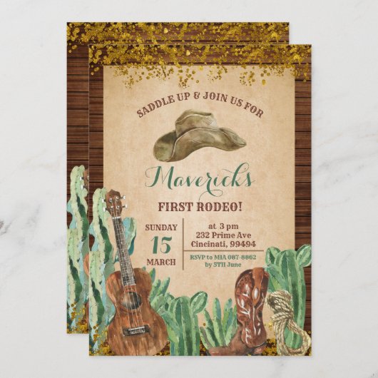 Texas Western Boy's First Rodeo Geburtstag Einladung (Vorne/Hinten)