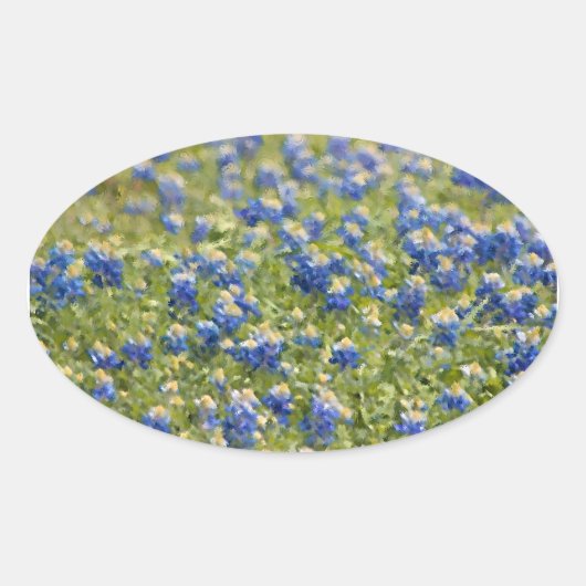 Texas Wildblumen Bluebonnets Digital Painting Ovaler Aufkleber (Vorderseite)