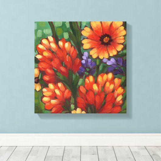 "Texas Wildblumen-Indian Paintbrush" Canvas Print Leinwanddruck (Insitu (Holzboden))