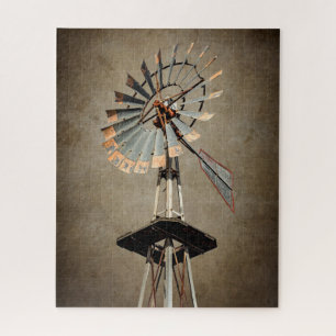 Texas Windmill auf Sepia Textured Background Puzzle