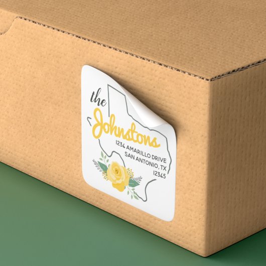 Texas Yellow Rose Family Address Label Quadratischer Aufkleber