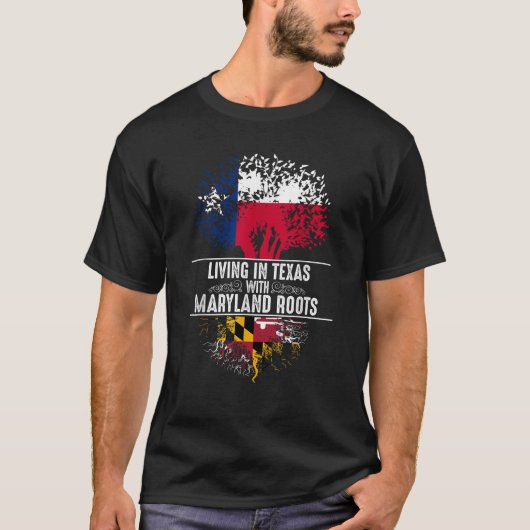 Texas Zuhause Maryland Roots Staat Tree Flag Liebe T-Shirt (Vorderseite)