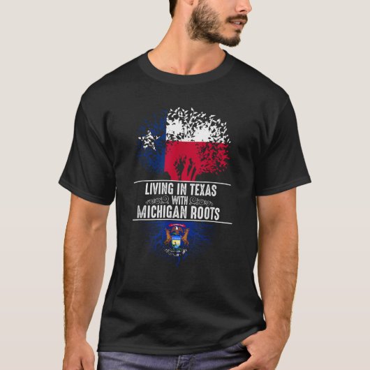 Texas Zuhause Michigan Roots Staat Tree Flag Liebe T-Shirt (Vorderseite)