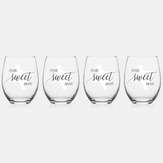 Texas Zuhause Sweet Zuhause Weinglas Ohne Stiel (Vorderseite)