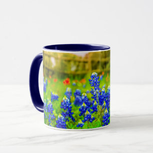Texasbluebonnets-Land-Zaun-moderne Landschaft Tasse