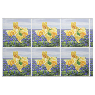 TexasBluebonnets und gelbes Rosen-Gewebe Stoff