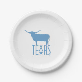 Texasymbole, Longhorn, blau Pappteller