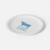 Texasymbole, Longhorn, blau Pappteller (Schrägansicht)