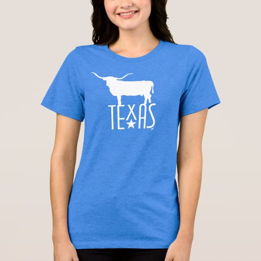 Texasymbole, Longhorn, blau Tri-Blend Shirt (Vorderseite)