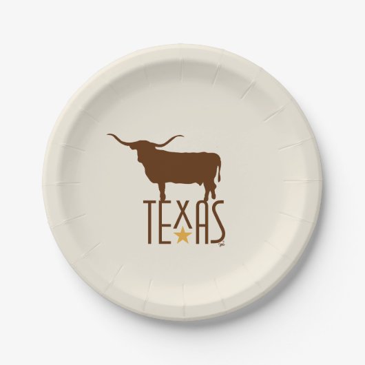 Texasymbole, Longhorn, braun Pappteller (Vorderseite)