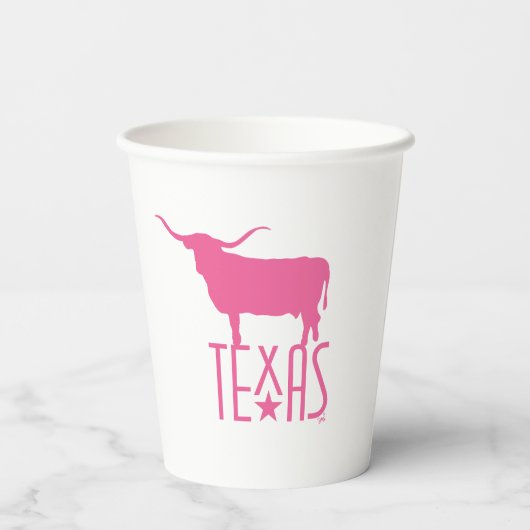 Texasymbole, Longhorn, rosa Pappbecher (Rückseite)
