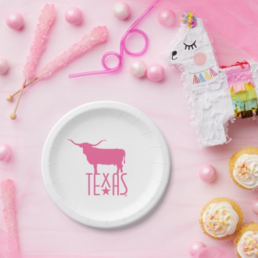 Texasymbole, Longhorn, rosa Pappteller (Party)