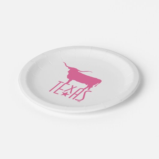Texasymbole, Longhorn, rosa Pappteller (Schrägansicht)