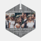 Text 3 Foto Merry & Verheiratet Gray Imitate Holz Ornament Aus Glas (Rückseite)