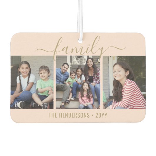 Text 4 Foto Script Family Pink & Gold Heart Autolufterfrischer (Vorderseite)
