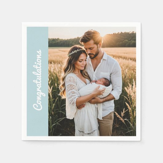 text and photo custom personalized party blue serviette (Vorderseite)