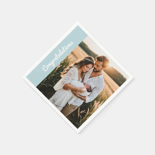 text and photo custom personalized party blue  serviette (Ecke)