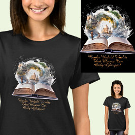 Text ändern, Bücher entfalten Welten-Filme glänzen T-Shirt