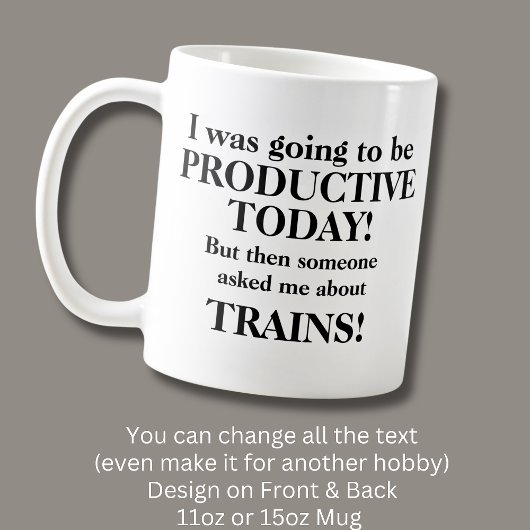 Text ändern, heute produktiv werden, Züge Kaffeetasse