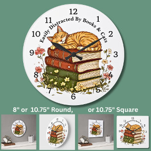 Text ändern - Leicht ablenkbare Bücher & Katzen Große Wanduhr