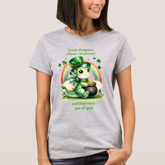 Text ändern, St Patricks Dragon Rainbow Pot Gold T-Shirt (Vorderseite)