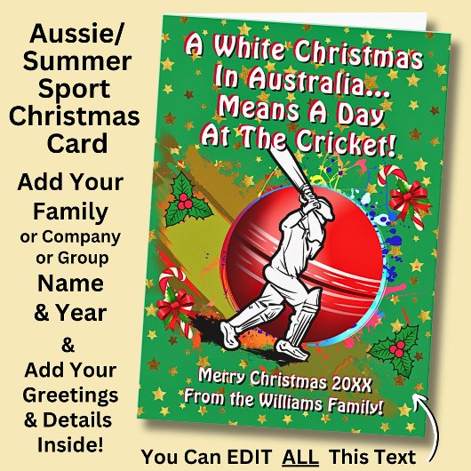 Text ändern, White Christmas Australia Day Cricket Karte