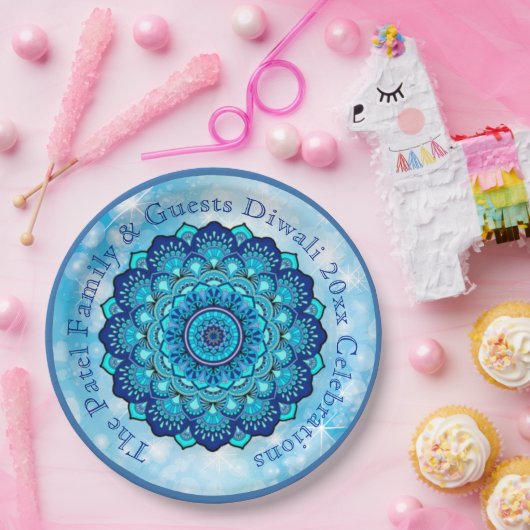 Text anpassen Diwali Blue 9"-Platte Pappteller (Party)