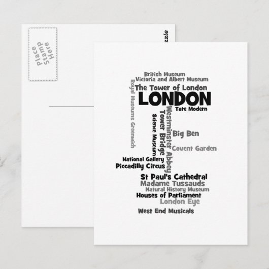 Text Art "London" Postkarte (Vorne/Hinten)