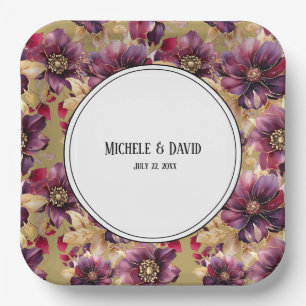 Text auf der Seite "Gold Burgundy Floral" Pappteller