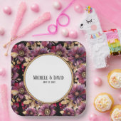 Text Black Gold Burgundy Blumenmuster Rand Pappteller (Party)