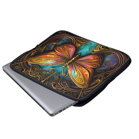 Text Bronze-Schmetterlinge auf Aqua Blue Laptopschutzhülle (Vorne Knopf)